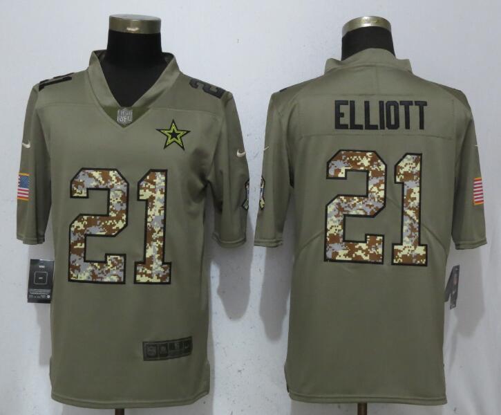 Men Dallas Cowboys #21 Elliott Olive Camo Carson Salute to Service Nike Limited NFL Jerseys->dallas cowboys->NFL Jersey